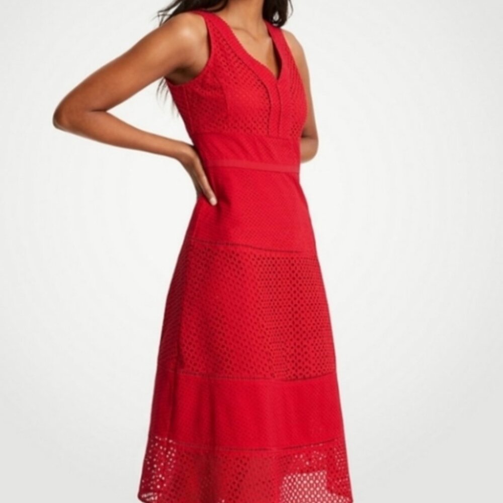 Ann Taylor Red Sleeveless Midi Dress